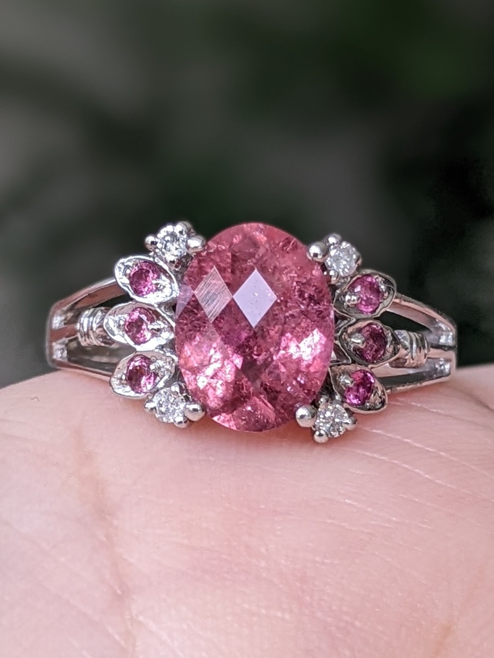10K White Gold Pink Tourmaline And Diamond Ring